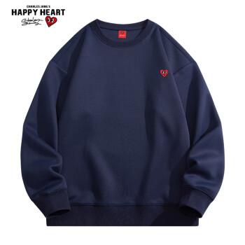 移动端：查尔斯桃心 CHARLES JANG'S HAPPY HEART 卫衣男女同款圆领宽松青年打底衫 藏青色 XL