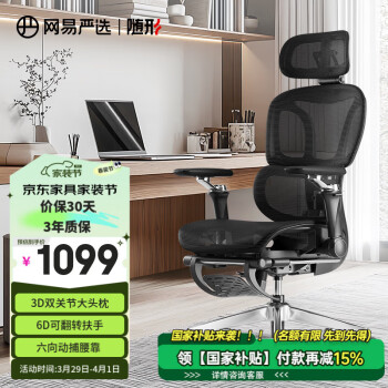 网易严选 小蛮腰S9 MAX 人体工学电脑椅办公椅 黑色有搁脚