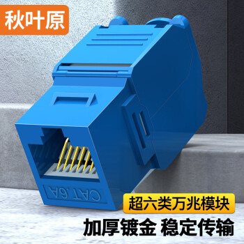 秋叶原 超六类非屏蔽网络模块 CAT6A千兆网线插座面板 免打模块RJ45水晶头电脑连接头 蓝色 QM6100BU