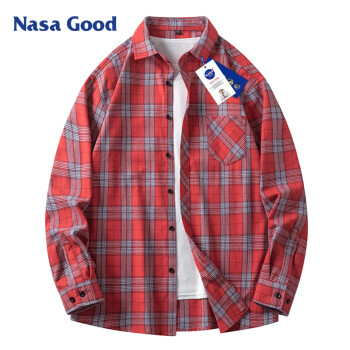 移动端、京东百亿补贴：NASA GOOD 男士长袖衬衫 宽松休闲格子衬衣
