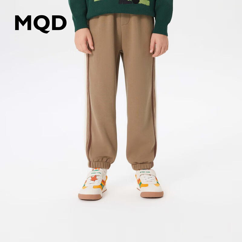 马骑顿 童装男大童23冬学院风运动条杠针织裤 卡其 140cm 139元