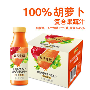 统一 元气觉醒100%胡萝卜复合果蔬汁300ml*12瓶整箱装新旧款随机发货