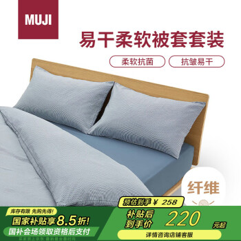 MUJI 無印良品 易干柔软被套套装 1.5m 床笠款 藏青色格纹