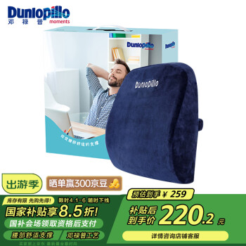 邓禄普 汽车腰垫乳胶枕 车载靠背枕 释压按摩 办公呵护腰部靠枕 蓝色