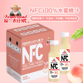 移动端、京东百亿补贴：福兰农庄 Farmerland NFC100%水蜜桃汁300ML×6
