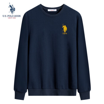 U.S. POLO ASSN. 美国马球协会 卫衣男保罗秋冬休闲长袖T恤男纯色圆领宽松男士上衣藏青2XL