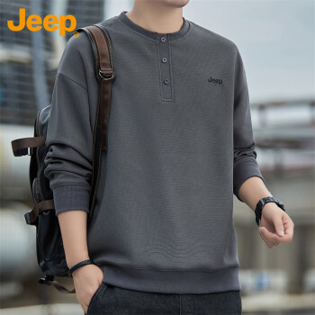移动端、京东百亿补贴：Jeep 卫衣男春秋季宽松长袖T恤男士休闲潮流衣服男装 深灰 2XL
