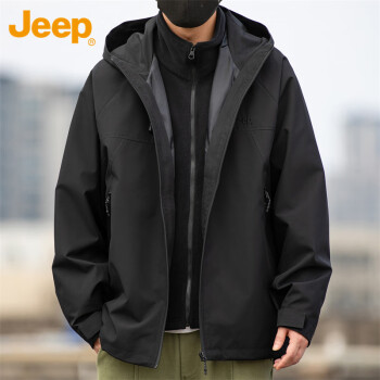 Jeep 夹克男春秋季三合一冲锋外套男士宽松工装衣服男装 黑色 3XL