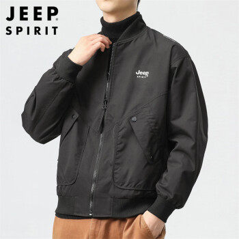 JEEP SPIRIT 吉普夹克男春秋季韩版外套男休闲百搭上衣服男装 黑色 XL