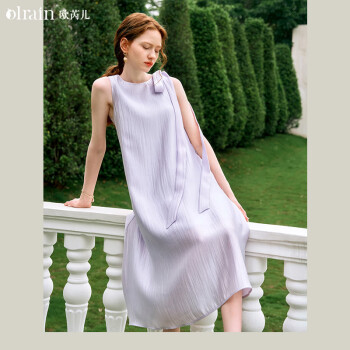 OLRAIN 欧芮儿 无袖连衣裙女夏季女装气质南法度假风背心长裙 烟紫色 M