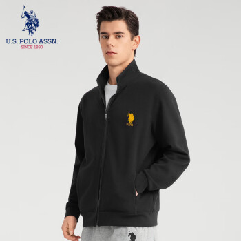 U.S. POLO ASSN. 美国马球协会 卫衣男秋宽松t恤长袖上衣户外休闲衣服开衫运动外套 黑色 4XL