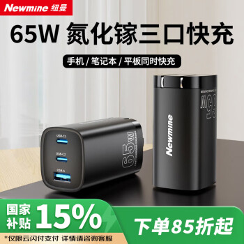 纽曼 65W氮化镓充电器多口USB/Type-C快充头三口兼容笔记本iPad平板安卓苹果15华为小米