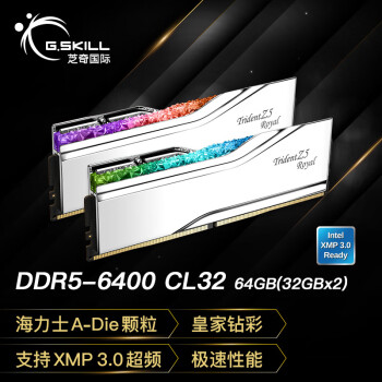 芝奇 Trident Z Royal皇家戟系列 DDR5 6400MHz RGB 笔记本内存 灯条 白色 64GB 32GBx2 C32