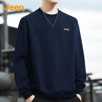 Jeep 卫衣男宽松刺绣圆领长袖T恤男士休闲运动衣服男装102 藏青色 2XL