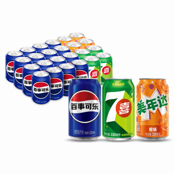 pepsi 百事 可乐百事/7喜/美年达 330ml*24（16+4+4）整箱 新老包装随机发货