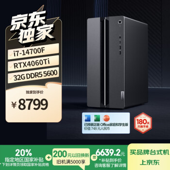 联想 Lenovo GeekPro 十四代酷睿版 游戏台式机 黑色（酷睿i7-14700F、RTX 4060Ti 8GB、32GB、1TB SSD）