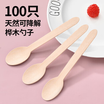 SHUANG YU 一次性勺子木质汤勺饭勺100只/包 自然降解外卖勺快餐勺咖啡勺
