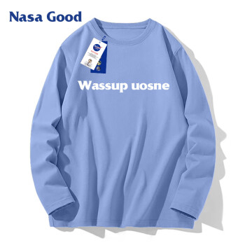 NASA GOOD 长袖T恤男士秋季青年休闲运动纯棉圆领宽松打底内搭衣服 蓝M