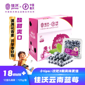 佳沃 云南蓝莓18mm+ 12盒装 约125g/盒