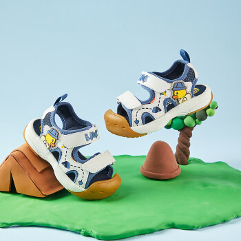 B.Duck小黄鸭童鞋儿童凉鞋夏季男女童软底鞋防踢护足沙滩凉鞋3917米蓝26