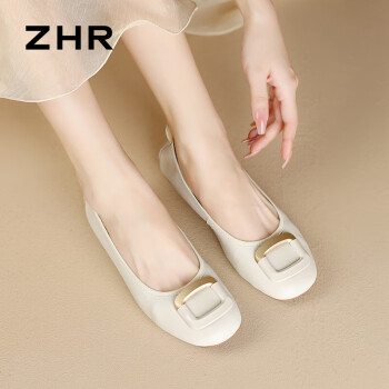 则则 ZHR 单鞋女简约优雅平底浅口船鞋女通勤百搭女鞋 BK106 米色 37