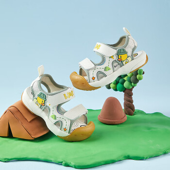 B.Duck小黄鸭童鞋儿童凉鞋夏季男女童软底鞋防踢护足沙滩凉鞋3917米色32