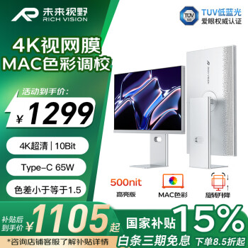 未来视野 RICH VISION 27英寸4K显示器果粉屏IPS 10bit  Type-C65W