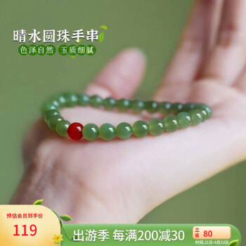 曼丽翠 和田玉青玉圆珠手串晴水手链国风青绿附证书