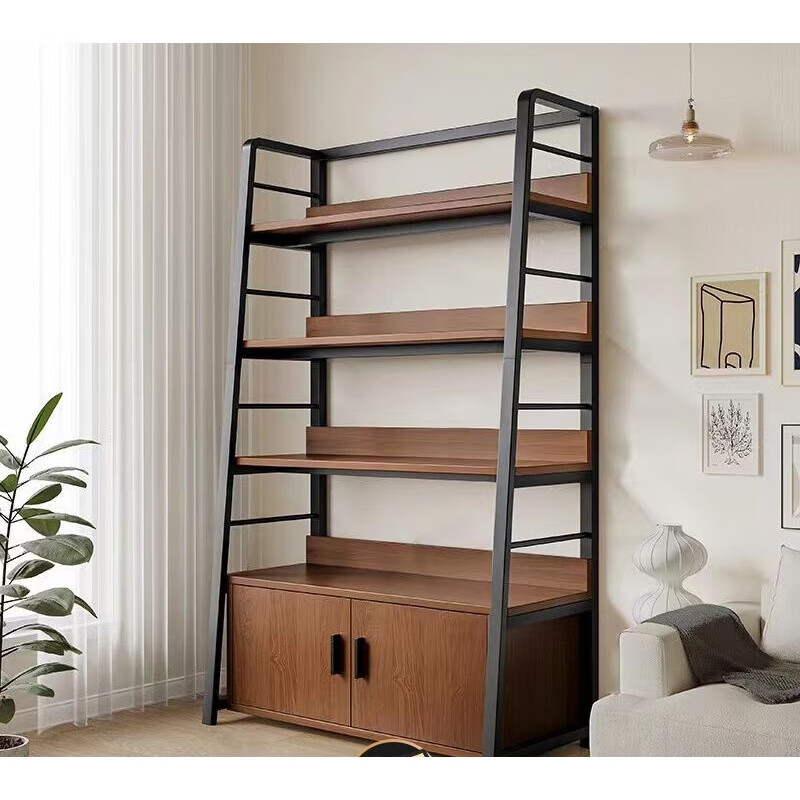 悦莱居 2023置物架落地靠墙客厅多层储物梯形货架家用简易展示架子收纳架 深胡桃+黑架(非主 ￥133.09