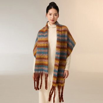 万物生 wangwusheng 美拉德围巾女冬季棕色条纹韩系时尚冬天加厚披肩两用配大衣