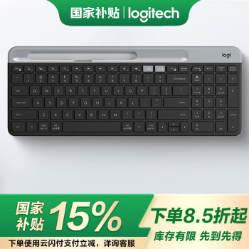 罗技 logitech K580 101键 2.4G蓝牙 优联 双模无线薄膜键盘 黑色 无光
