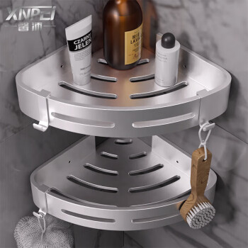 馨沛 太空铝浴室置物架免打孔卫生间转角墙角淋浴房厕所三角架篮毛巾架 太空铝三角置物架 1层