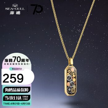 海鸥 SEAGULL）星汉灿烂齿轮手工长方形吊坠项链 女友项链 金色