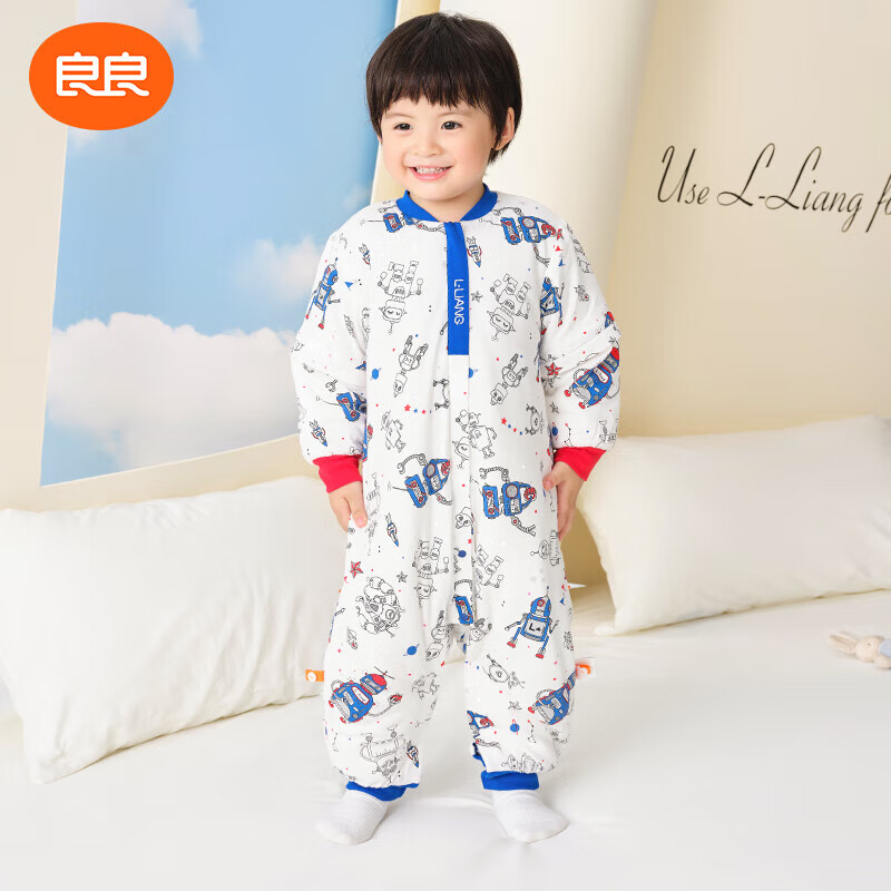 良良 婴儿睡袋 分腿防踢 春秋款 纯棉 防惊跳 星际蓝 S 券后59元