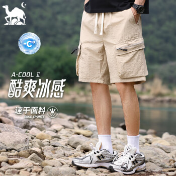 东方骆驼 EASTERN CAMEL 冰丝短裤男夏季冰丝薄款宽松户外五分沙滩速干工装裤男 卡其 8XL