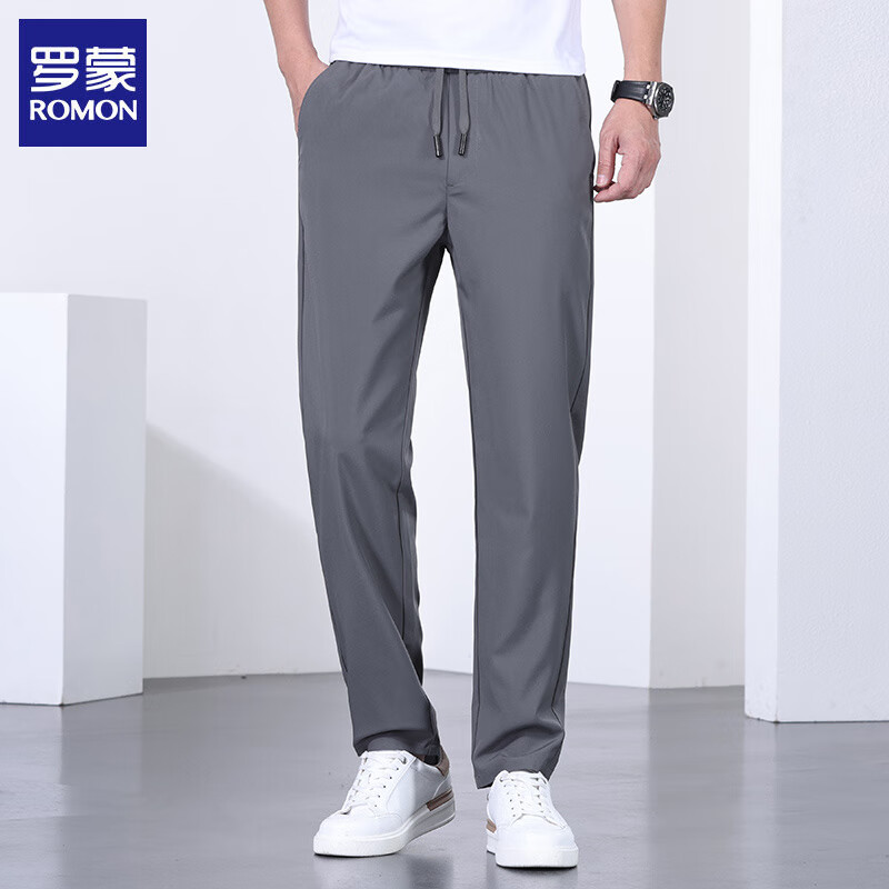 罗蒙（ROMON）休闲裤 男夏季新款中青年冰丝男士松紧腰直筒长裤子免烫运动男裤（3种颜色可选） 69元（合34.5元/件）