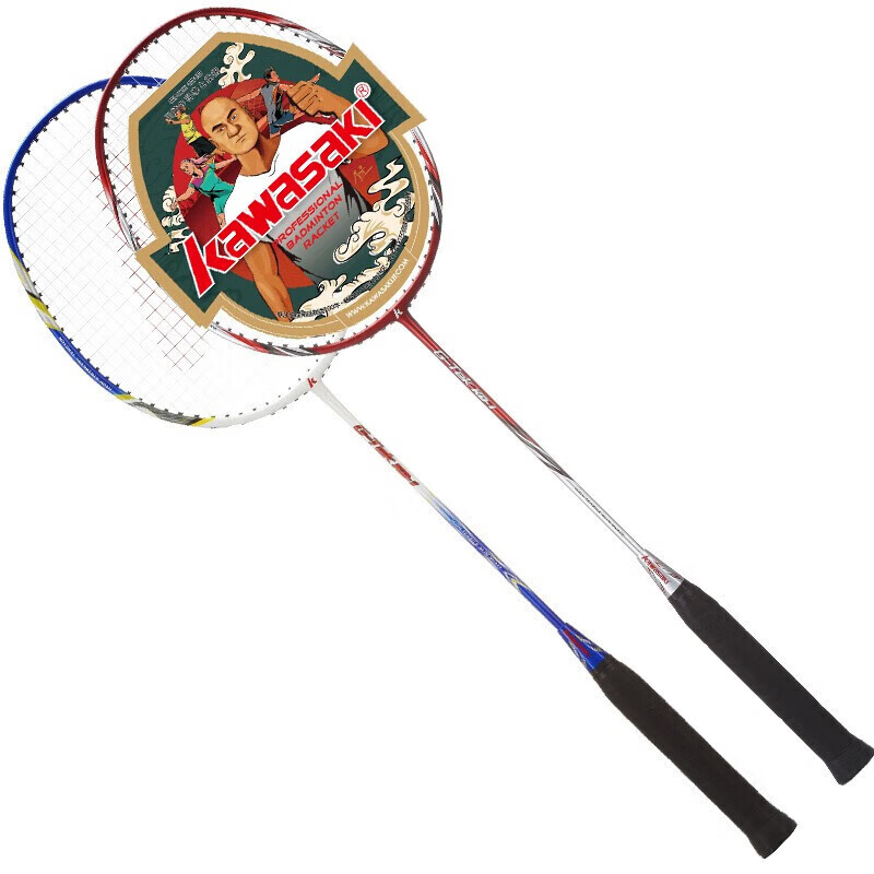 川崎 羽毛球拍双拍超轻碳素耐打对拍KD-1蓝红(已穿线+6球+手胶+拍包) 107.71元