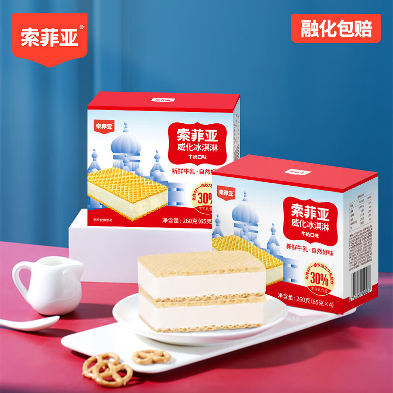 PLUS会员：索菲亚 冰淇淋 威化系列牛奶口味雪糕 65g*4支 *7件 108.32元（需领券，合15.47元/件）