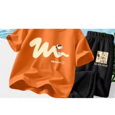 史努比 儿童短袖防蚊裤两件套 划线努比焦橙+好友努比K黑 150 34.95元包邮（需领券）