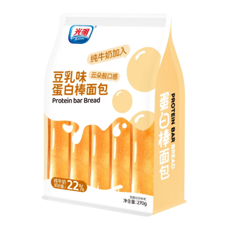 光明豆乳蛋白棒面包 270g/袋 夹心面包蛋糕早餐吐司零食代餐 12.65元