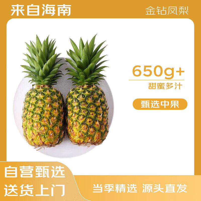 京鲜生 海南金钻凤梨 5斤单果650g 手撕菠萝新鲜水果生鲜 源头直发 净重4.5-5斤中果单果650g 19.9元