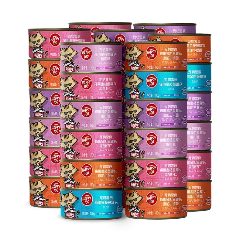 顽皮 湿粮猫咪零食 金枪鱼+三文鱼24罐 共170g 66.89元