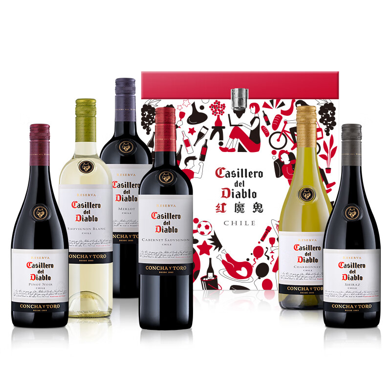 干露 CONCHA Y TORO 红魔鬼珍藏赤霞珠礼盒智利红葡萄酒750ml 6口味礼盒 券后169元