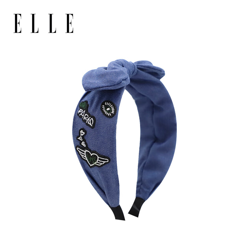 京东PLUS:ELLE 发箍女士蝴蝶结牛仔风涂鸦刺绣高级感头箍 牛仔蓝 14.3元
