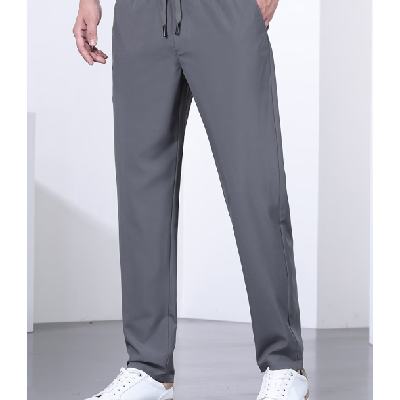 罗蒙（ROMON）休闲裤男夏季新款中青年冰丝男士松紧腰直筒长裤子免烫运动男裤 灰色 XL 69元（合34.5元/件）