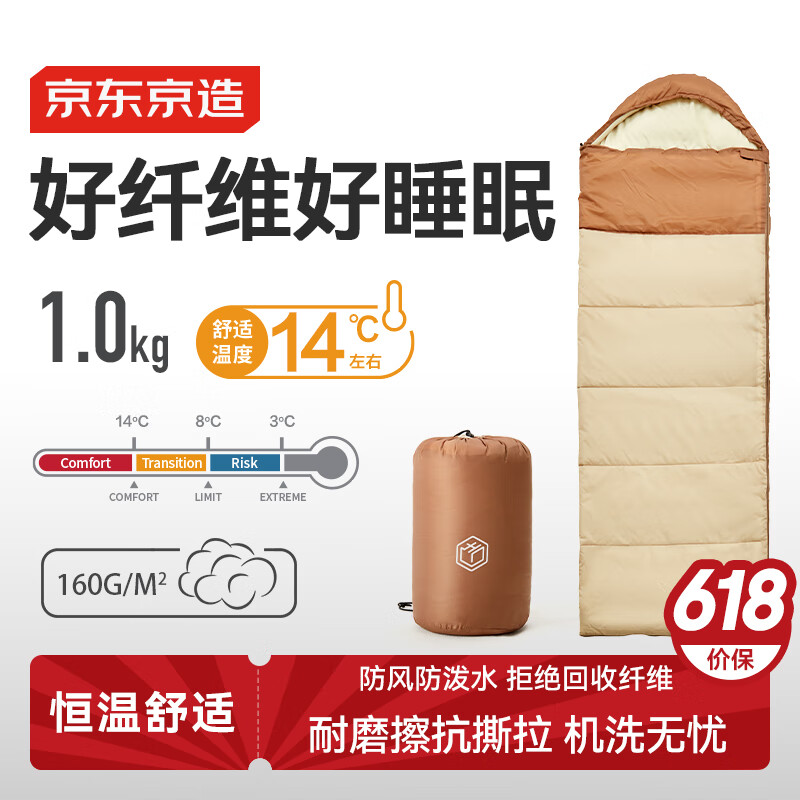 京东京造 信封式睡袋 户外露营防潮柔软贴身恒温加厚保暖冬季 skuId 100040494331 券后59.42元