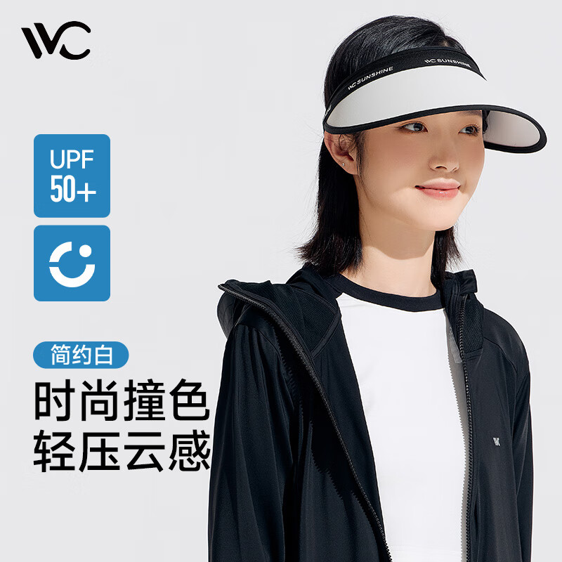 VVC 遮阳帽女防紫外线防晒帽夏季撞色太阳帽户外空顶帽子 简约白 21.4元