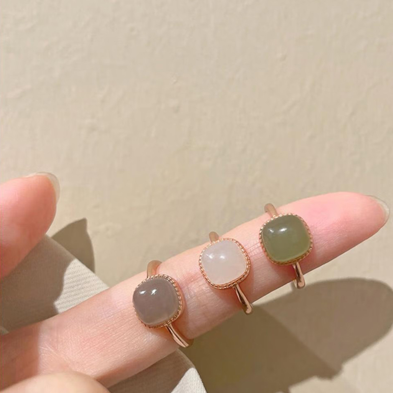 小方糖戒指女 S925纯银玉石指环小众设计感