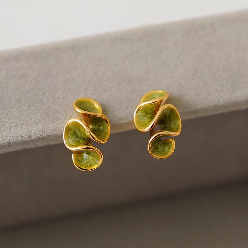 几何褶皱奶茶花耳钉女 新款爆款荷叶边耳环女小众设计感耳饰