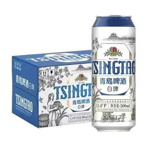 青岛啤酒 TSINGTAO 神车‼️全麦白啤原麦汁浓度11°P500mL*12罐 赠全麦白啤330mL*6罐 61.62元（需买2件，需用券）